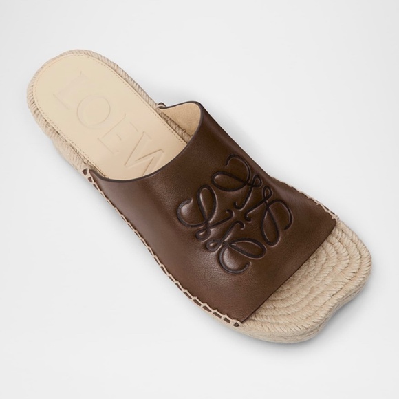 LOEWE Paula's Ibiza Petal Espadrille Platform Slide Sandals in Brown Leather 38 - Picture 4 of 7